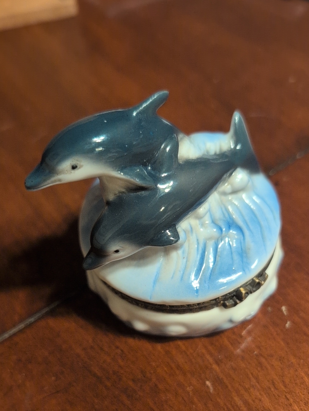 Porcelain Dolphin Trinket Box - Blue and White